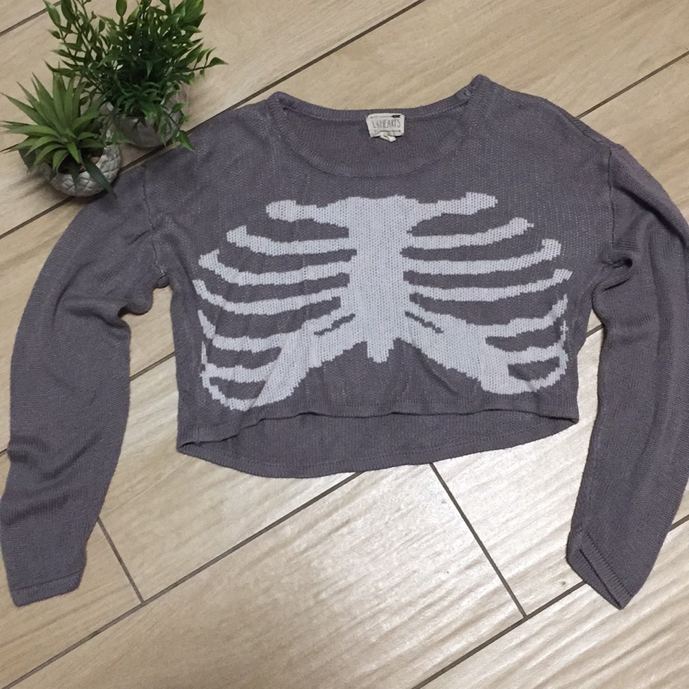 Limited Edition LA Hearts knitted crop sweater grey/white ribcage!